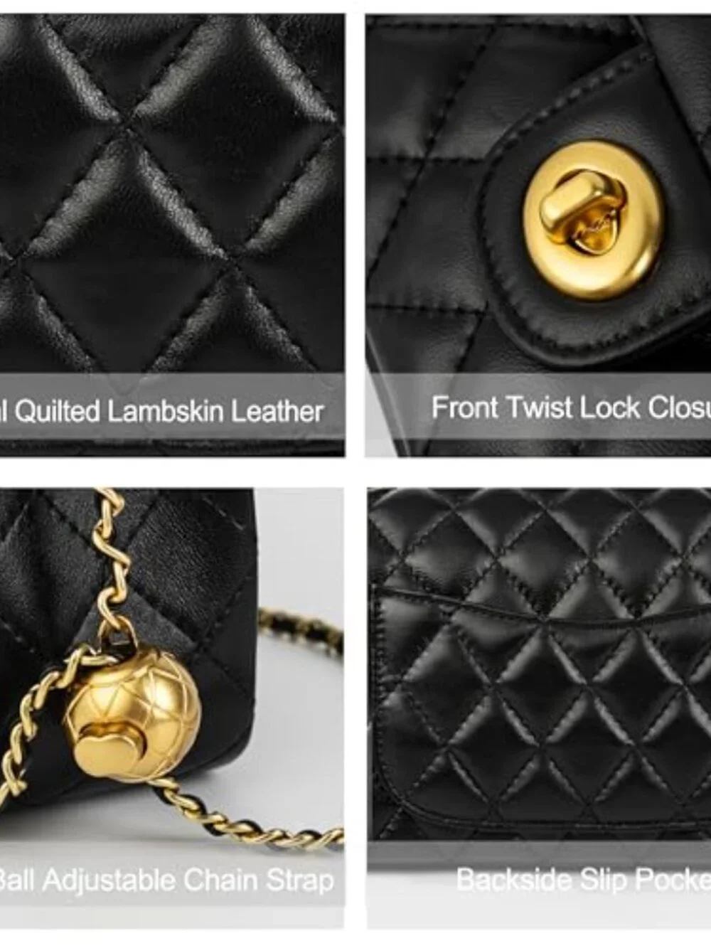 Small Quilted Lambskin Leather Crossbody Purse with Twist Lock